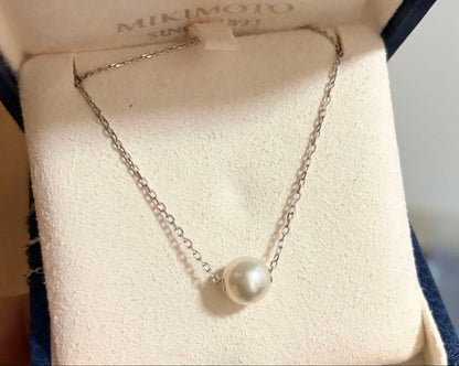 Mikimoto Pearl Necklace with one 8mm white pearl on a delicate chain