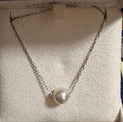 Mikimoto Pearl Necklace with one 8mm white pearl on a delicate chain