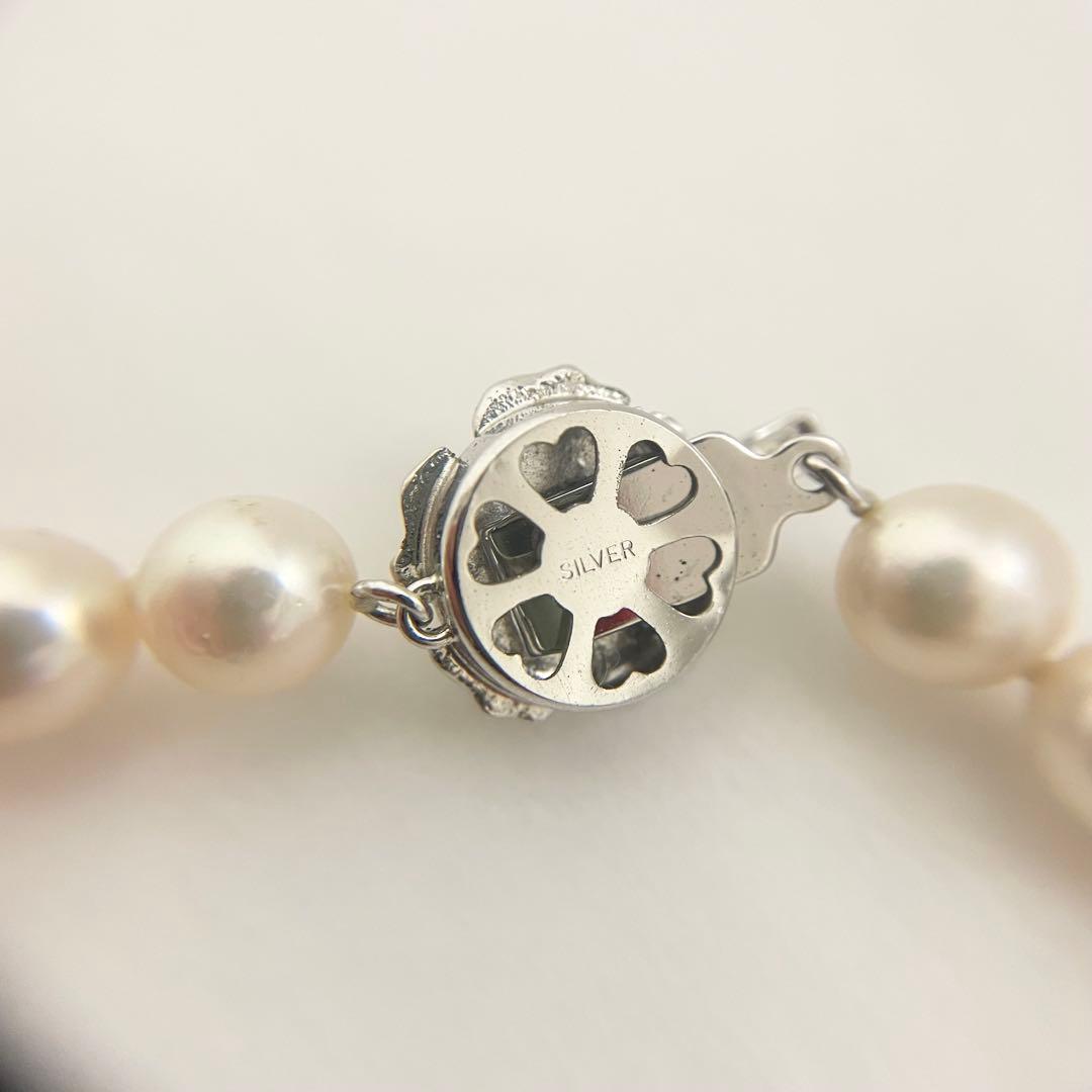 Honmono Akoya pearl necklace with 7mm pearls and silver hardware, 43 cm length