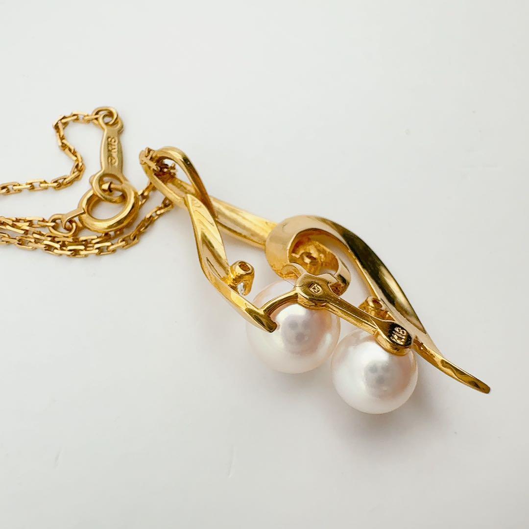 MIKIMOTO necklace with diamond accents, K18 gold, and 5.9 to 6.7 mm pearls on a 39.5 cm chain
