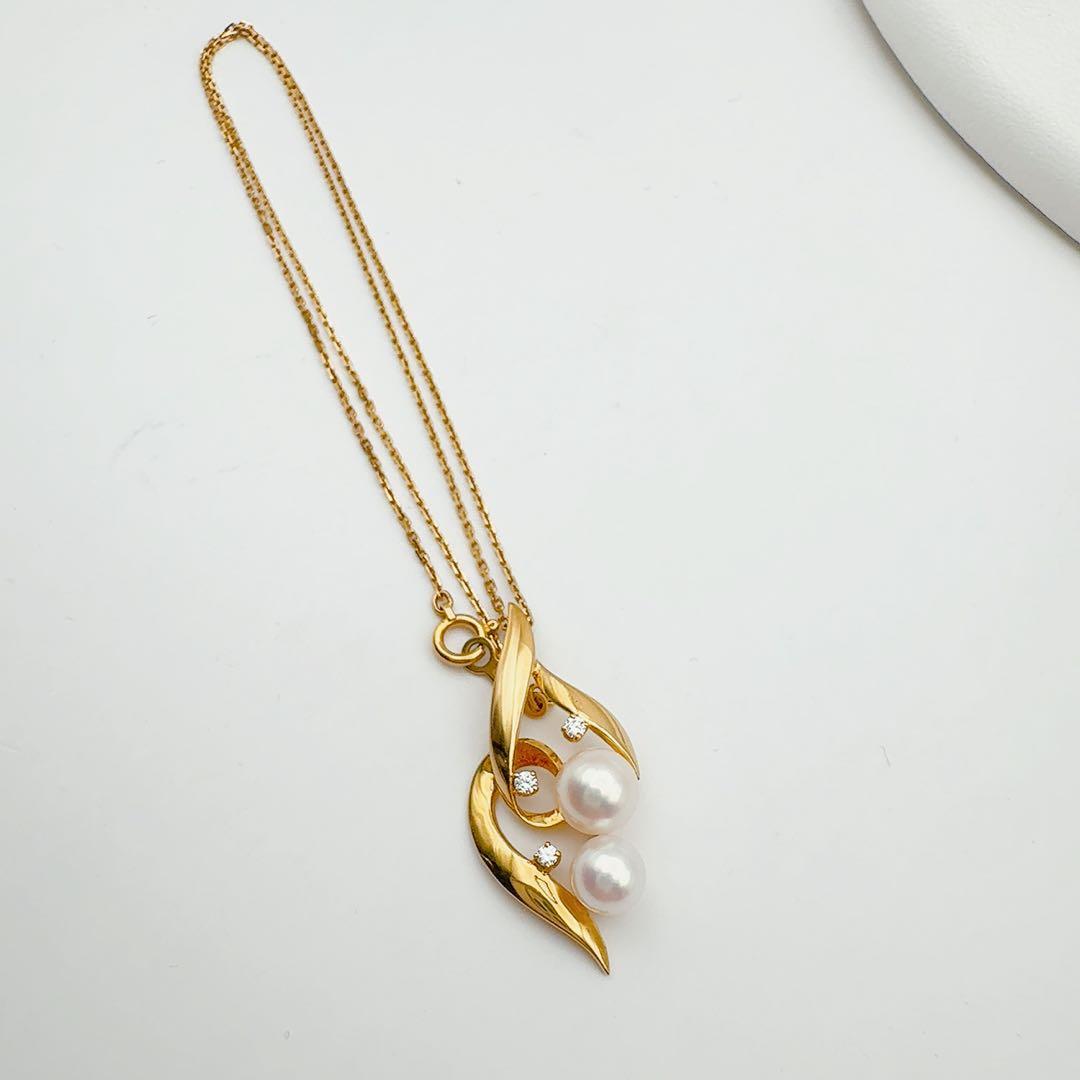 MIKIMOTO necklace with diamond accents, K18 gold, and 5.9 to 6.7 mm pearls on a 39.5 cm chain
