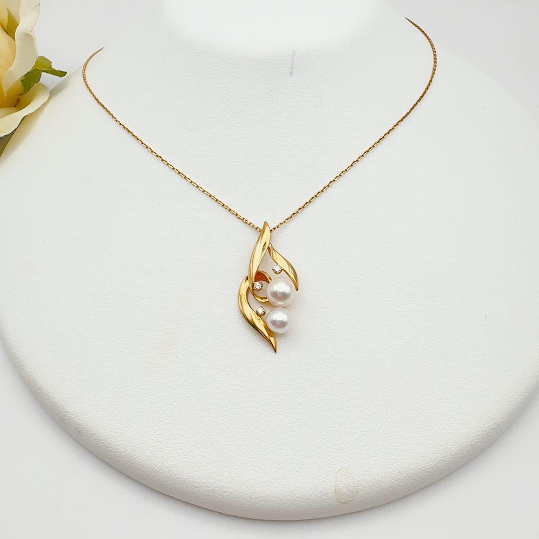 MIKIMOTO necklace with diamond accents, K18 gold, and 5.9 to 6.7 mm pearls on a 39.5 cm chain