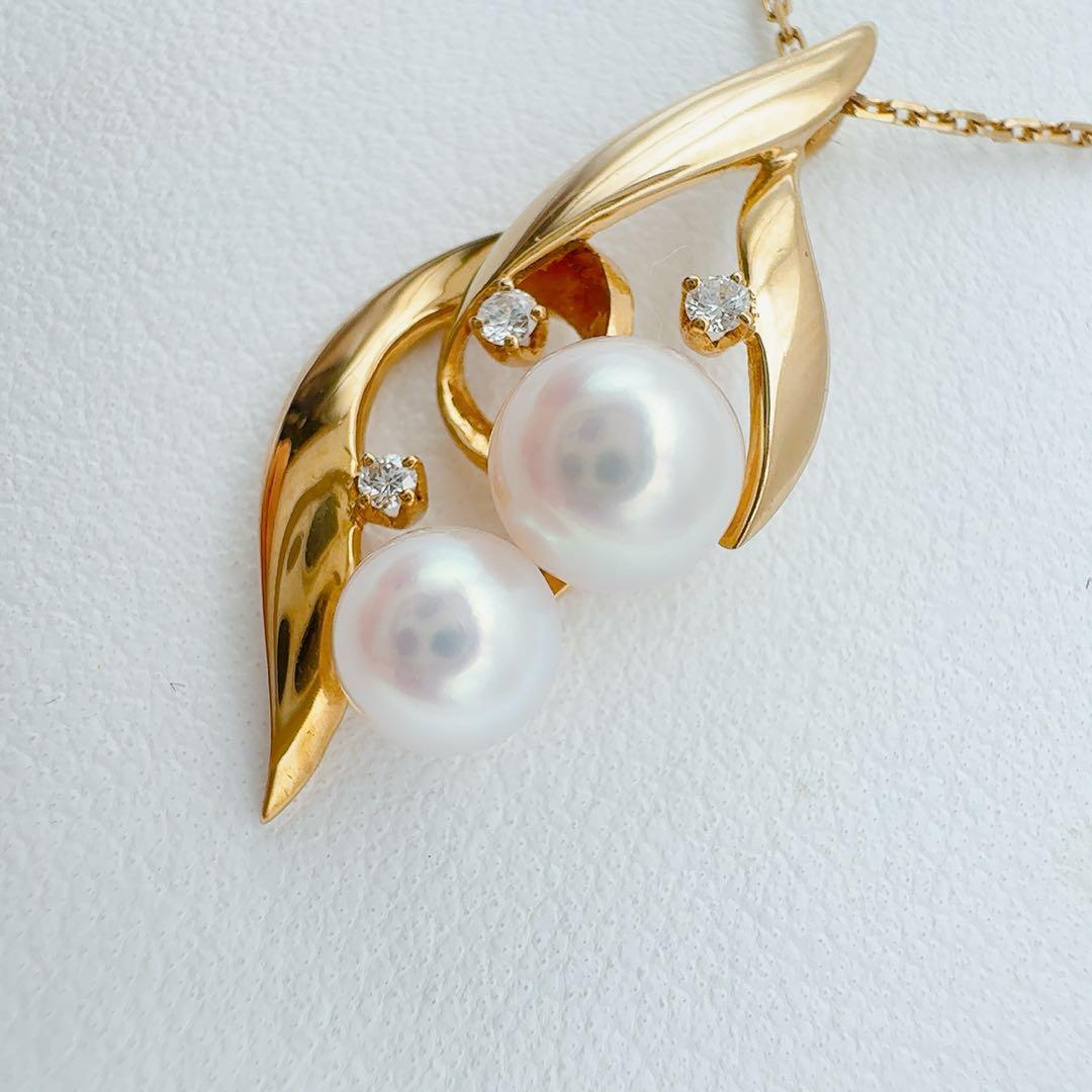 MIKIMOTO necklace with diamond accents, K18 gold, and 5.9 to 6.7 mm pearls on a 39.5 cm chain