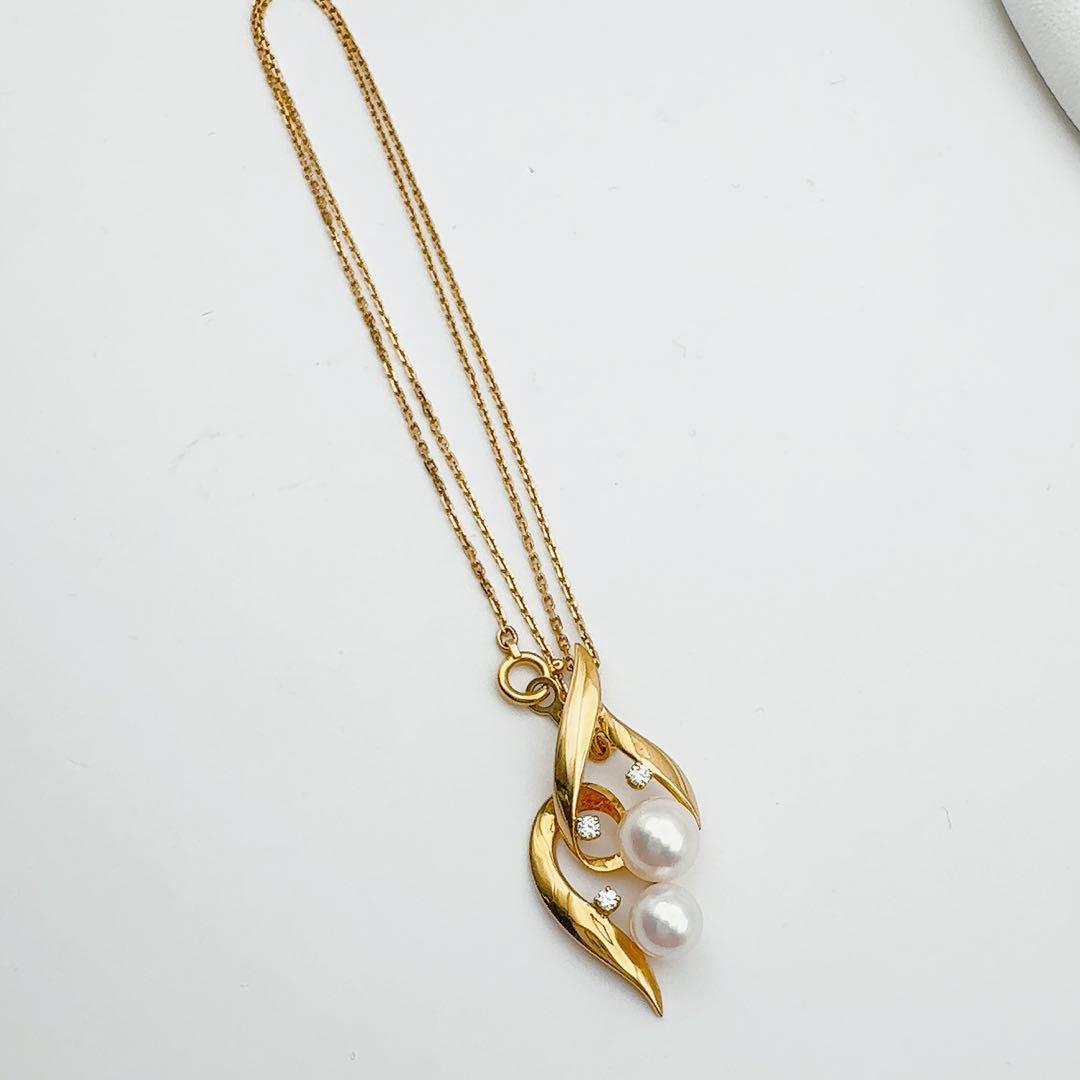 MIKIMOTO necklace with diamond accents, K18 gold, and 5.9 to 6.7 mm pearls on a 39.5 cm chain