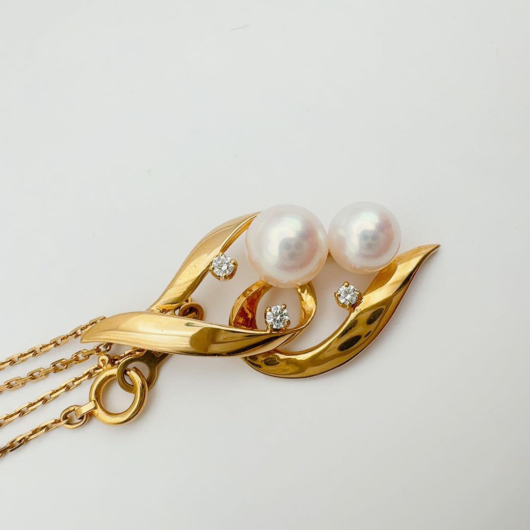 MIKIMOTO necklace with diamond accents, K18 gold, and 5.9 to 6.7 mm pearls on a 39.5 cm chain