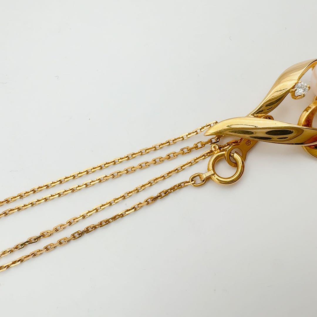 MIKIMOTO necklace with diamond accents, K18 gold, and 5.9 to 6.7 mm pearls on a 39.5 cm chain
