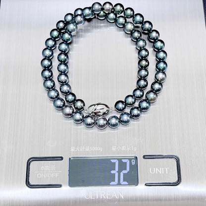 Akoya gray pearl necklace with 7.0-7.5mm pearls and silver clasp, 43.5cm long