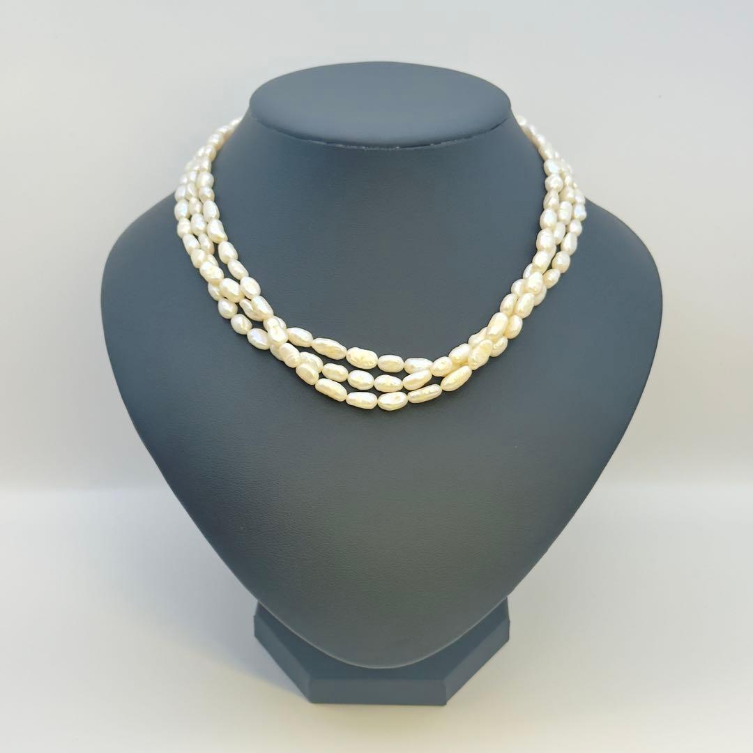 Tasaki SV 3-strand necklace featuring baroque pearls with a length of approximately 41cm