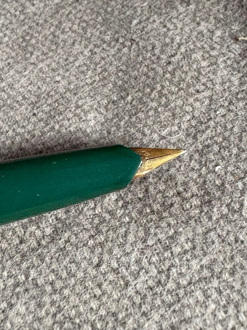 Pilot 14k 585 fountain pen with silver grid pattern body and green accents showing slight dent