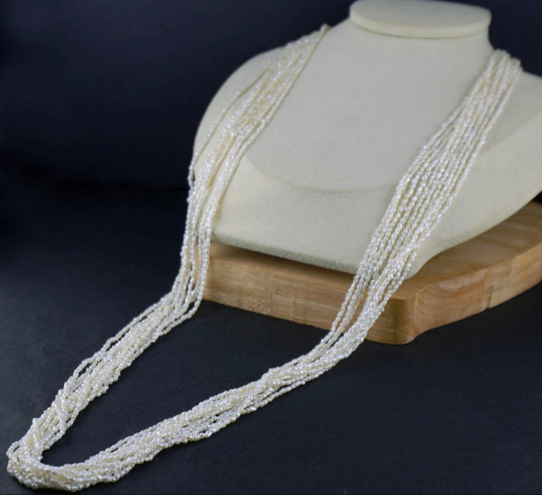 Akoya pearls 10-strand Kashiwake necklace 73cm long with cream tone pearls and silver clasp