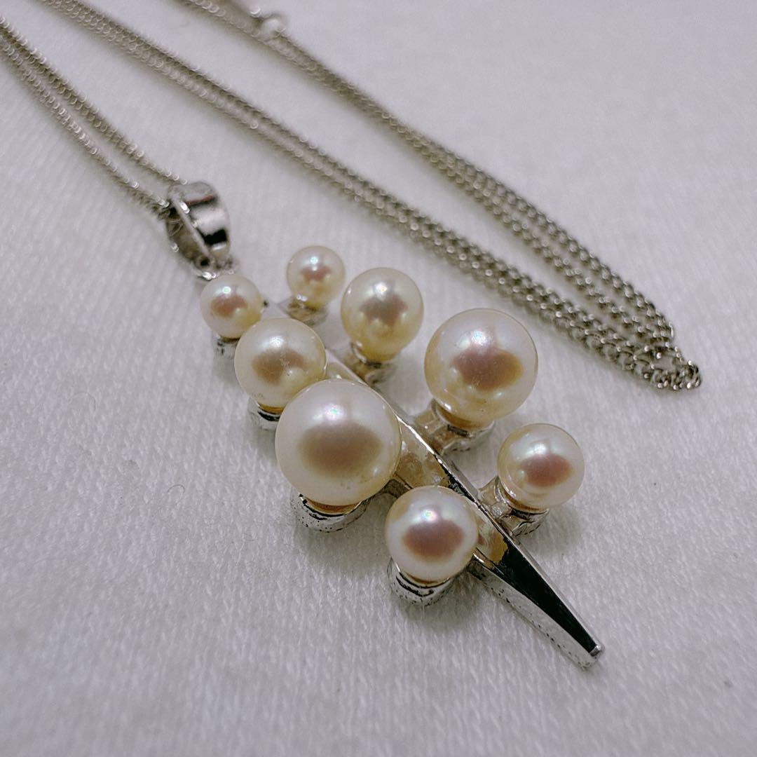 MIKIMOTO Silver Akoya baby pearl necklace with 8 pearls on a 40cm metal chain