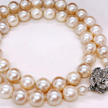 Akaoya True Pearl Necklace with 43 cm length and lustrous white pearls on a clean background
