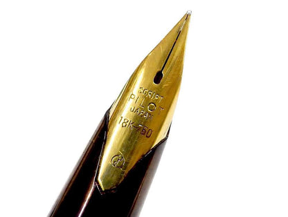 Pilot fountain pen with 18K gold nib and black metal body, decorated with gold accents