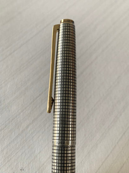 PILOT Sterling Silver Fountain Pen with 14K gold nib, showing slight grip damage and missing ring part