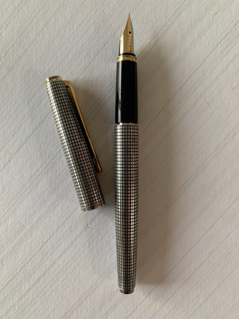PILOT Sterling Silver Fountain Pen with 14K gold nib, showing slight grip damage and missing ring part