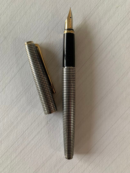 PILOT Sterling Silver Fountain Pen with 14K gold nib, showing slight grip damage and missing ring part