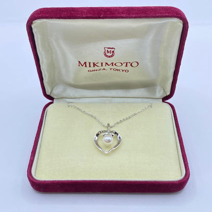MIKIMOTO Pearl Silver Necklace 22 with single 6mm pearl on 40cm silver chain and engraved markings