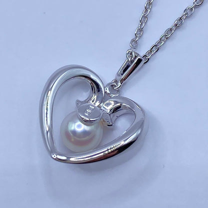 MIKIMOTO Pearl Silver Necklace 22 with single 6mm pearl on 40cm silver chain and engraved markings