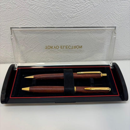 Set of six used pens including Waterman fountain pen, Colibri ballpoint pen, Bernate fountain pen and mechanical pencil, Tokyo Electron ballpoint pen