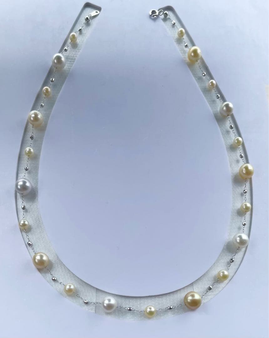 White Queen Pearl Golden Queen Pearl Akoya Pearl Station Necklace with 7.5-8mm and 4.5-5.5mm pearls