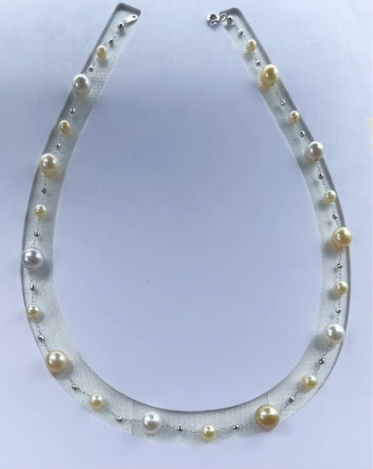 White Queen Pearl Golden Queen Pearl Akoya Pearl Station Necklace with 7.5-8mm and 4.5-5.5mm pearls