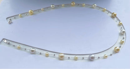 White Queen Pearl Golden Queen Pearl Akoya Pearl Station Necklace with 7.5-8mm and 4.5-5.5mm pearls