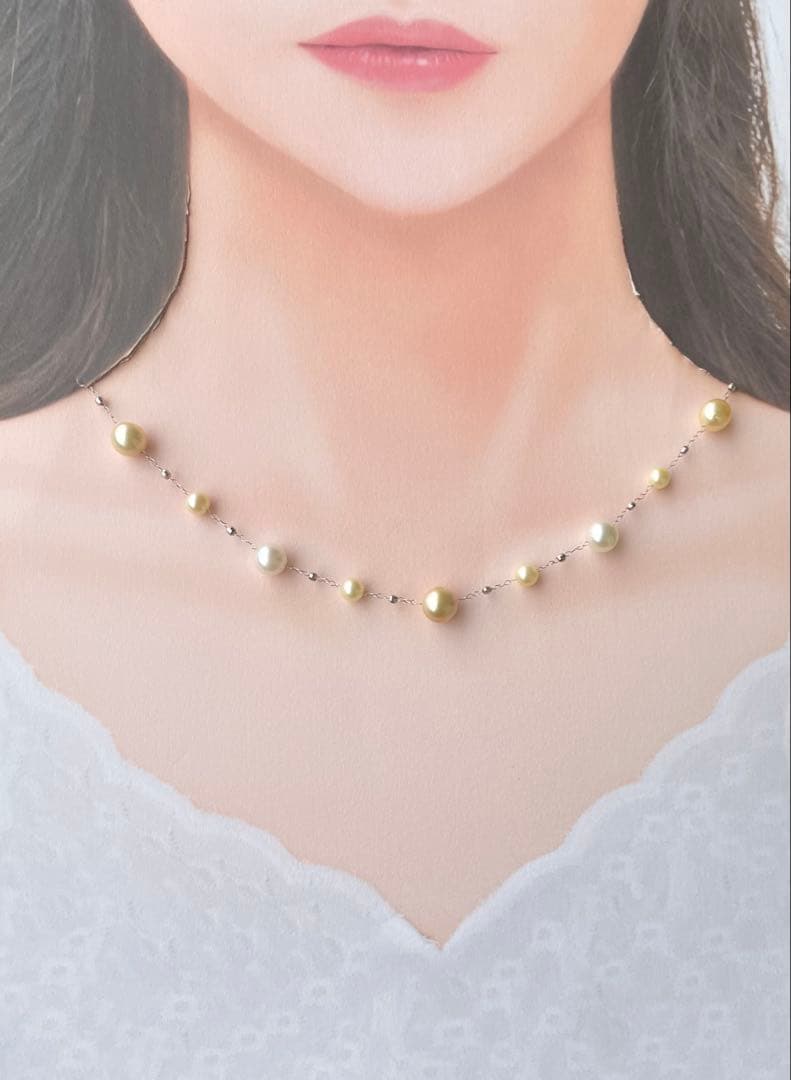 White Queen Pearl Golden Queen Pearl Akoya Pearl Station Necklace with 7.5-8mm and 4.5-5.5mm pearls