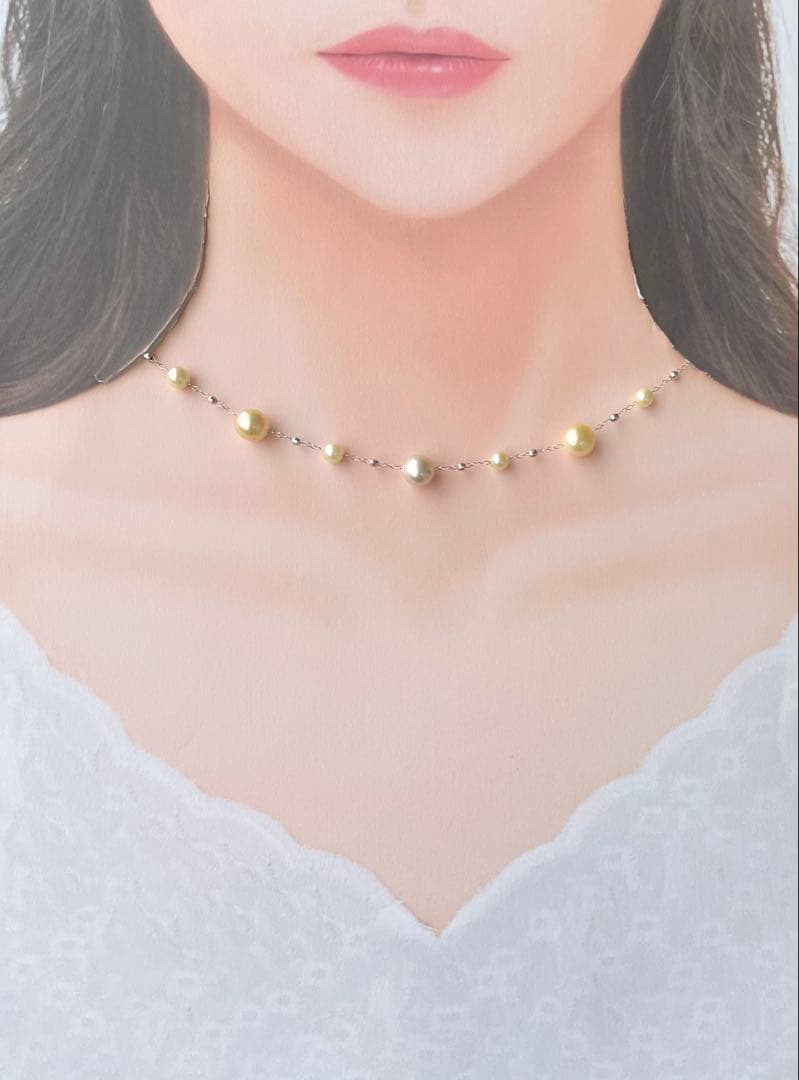 White Queen Pearl Golden Queen Pearl Akoya Pearl Station Necklace with 7.5-8mm and 4.5-5.5mm pearls
