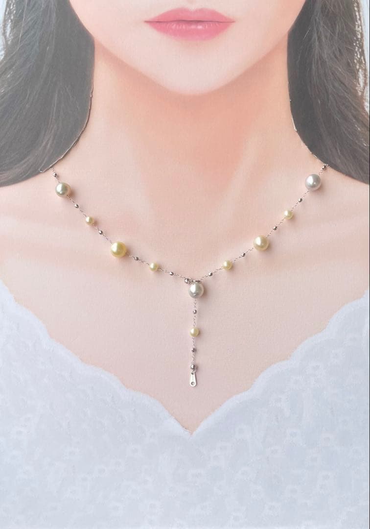 White Queen Pearl Golden Queen Pearl Akoya Pearl Station Necklace with 7.5-8mm and 4.5-5.5mm pearls