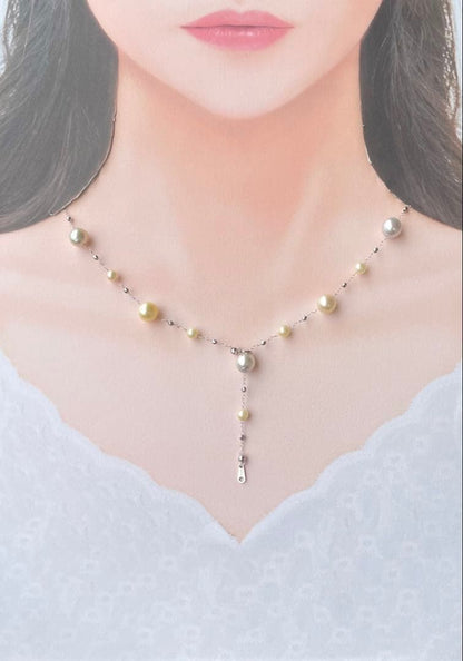White Queen Pearl Golden Queen Pearl Akoya Pearl Station Necklace with 7.5-8mm and 4.5-5.5mm pearls