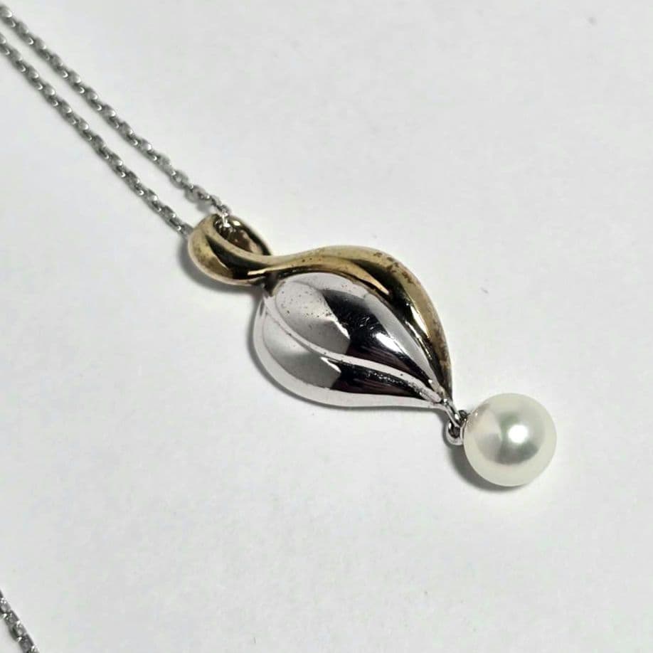 Mikimoto Pearl Necklace with SV925 silver chain and elegant pendant, 40 cm length
