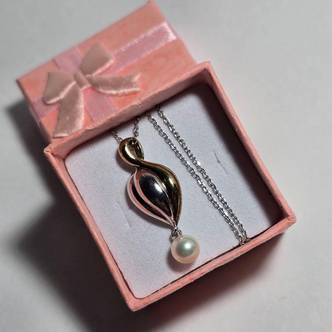 Mikimoto Pearl Necklace with SV925 silver chain and elegant pendant, 40 cm length