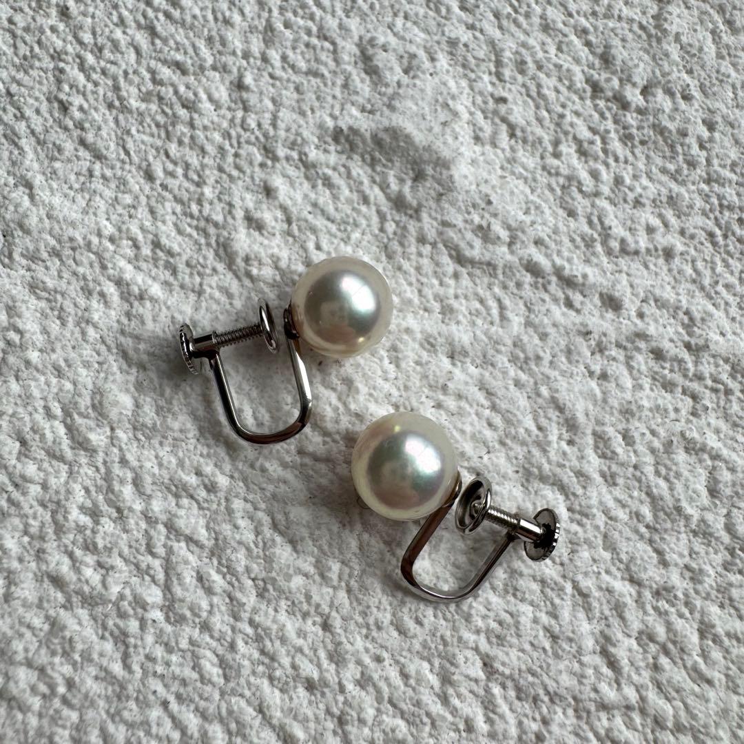 Akoya pearl necklace and earring set with 7.4mm white to pink pearls and silver SV925 metal fittings
