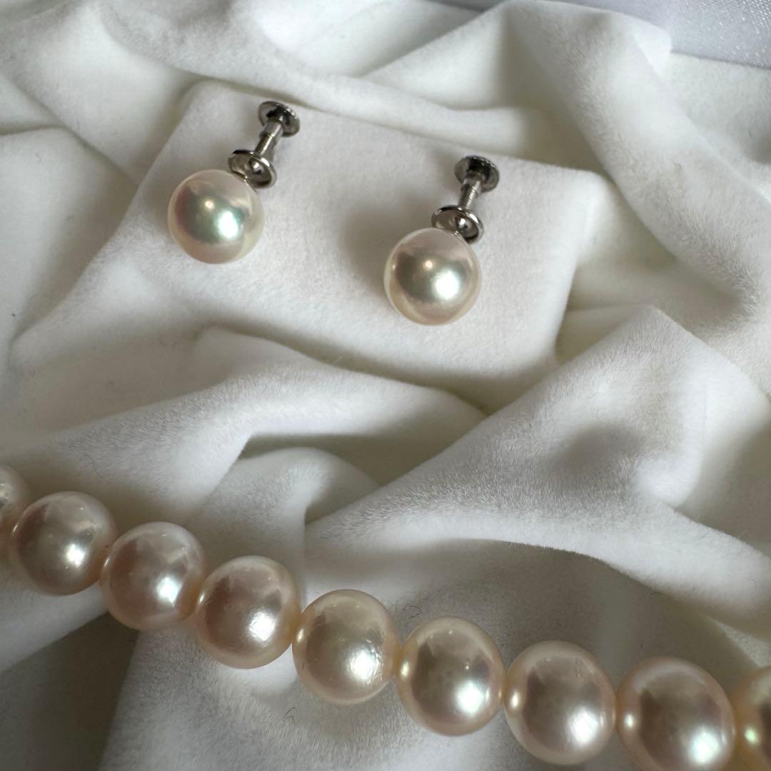 Akoya pearl necklace and earring set with 7.4mm white to pink pearls and silver SV925 metal fittings