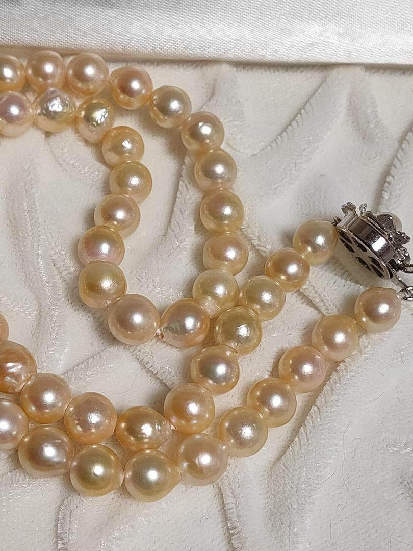 Kuro Teri Strong 7.2mm orange pink Akoya pearl necklace on 44cm silver SV925 chain