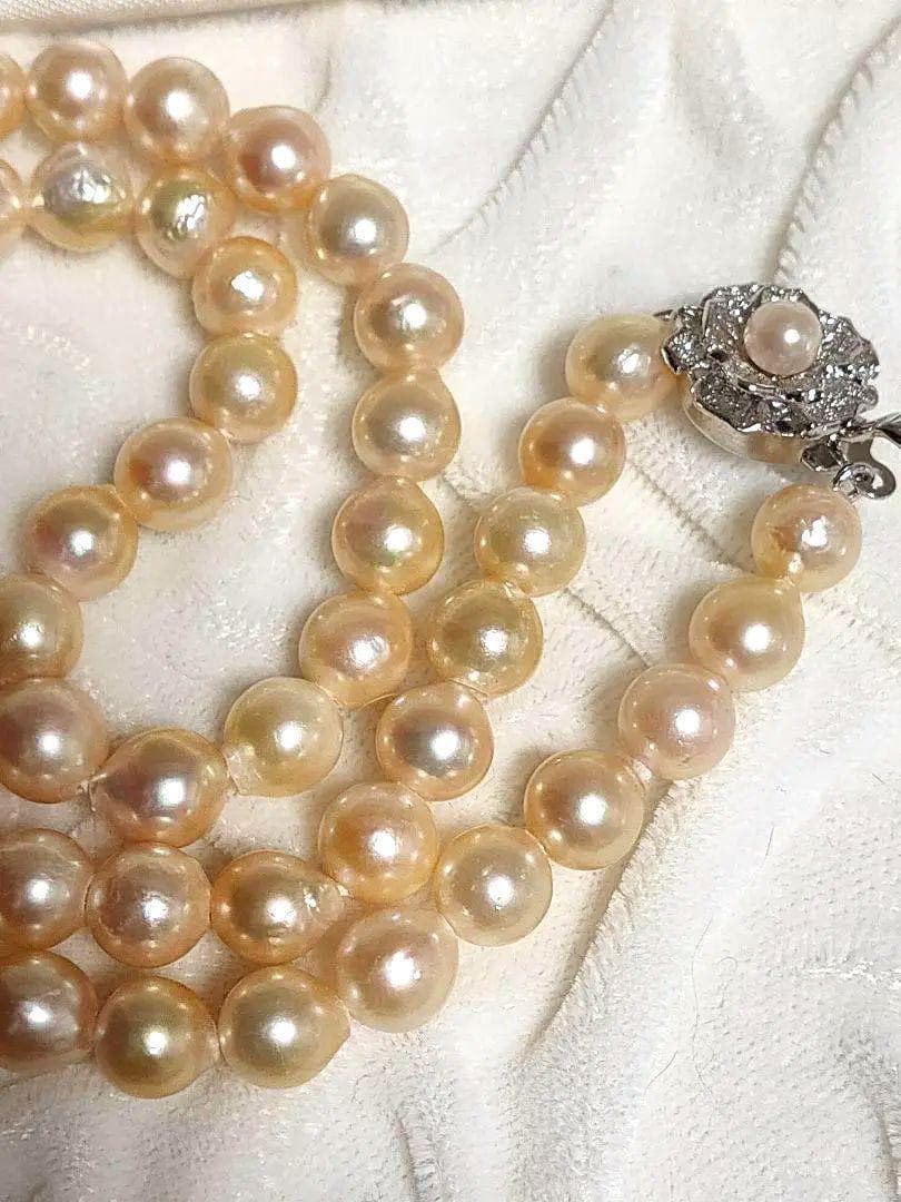 Kuro Teri Strong 7.2mm orange pink Akoya pearl necklace on 44cm silver SV925 chain