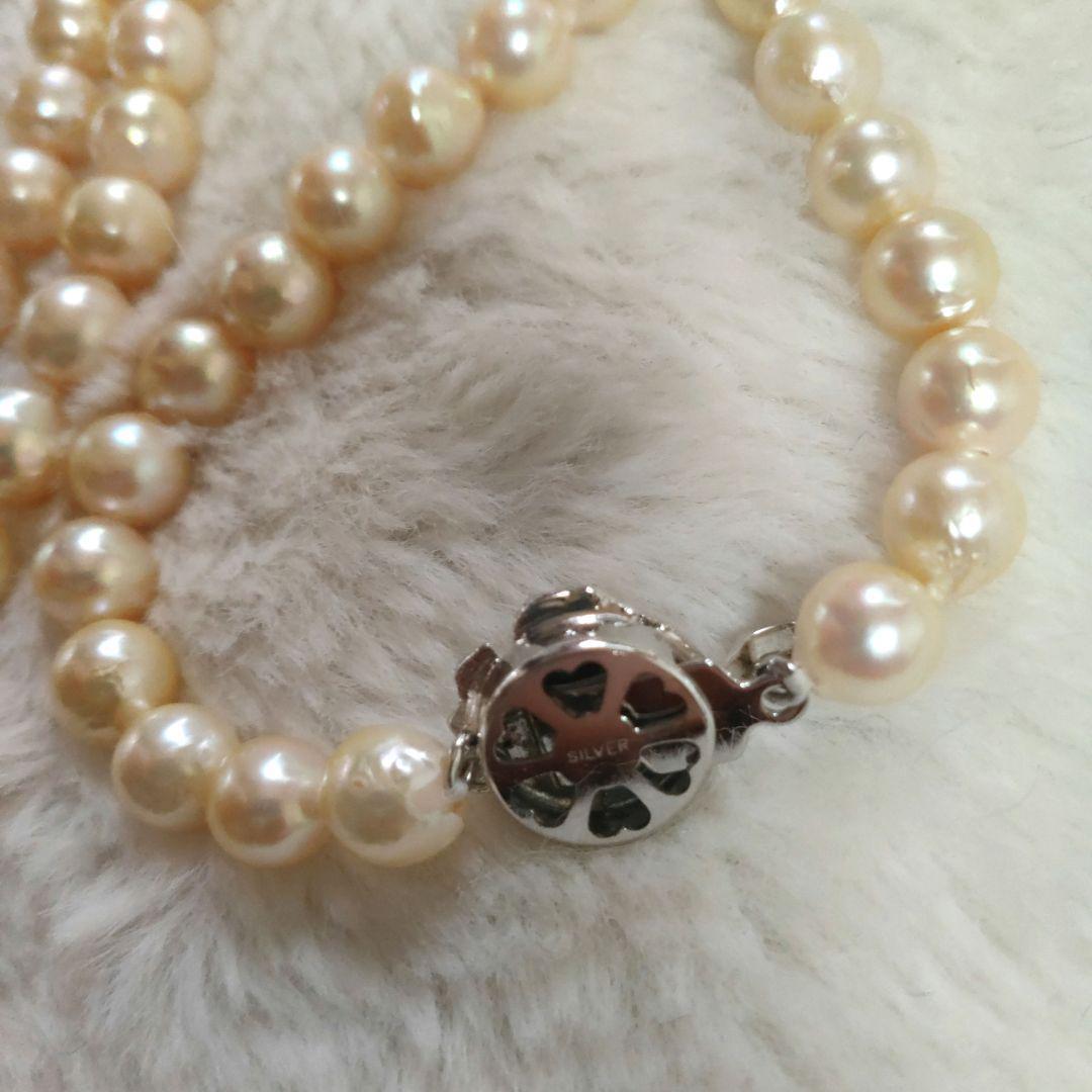Kuro Teri Strong 7.2mm orange pink Akoya pearl necklace on 44cm silver SV925 chain