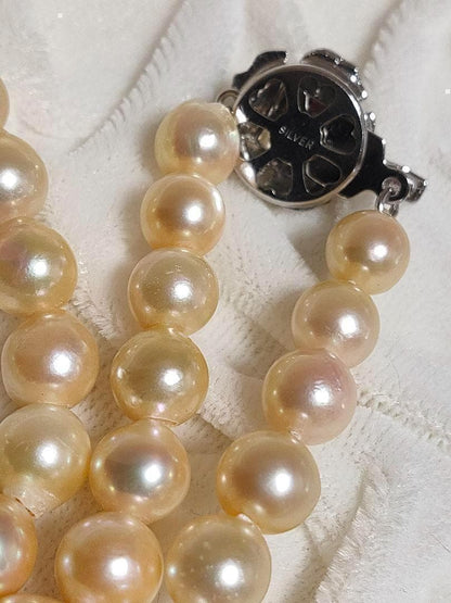 Kuro Teri Strong 7.2mm orange pink Akoya pearl necklace on 44cm silver SV925 chain