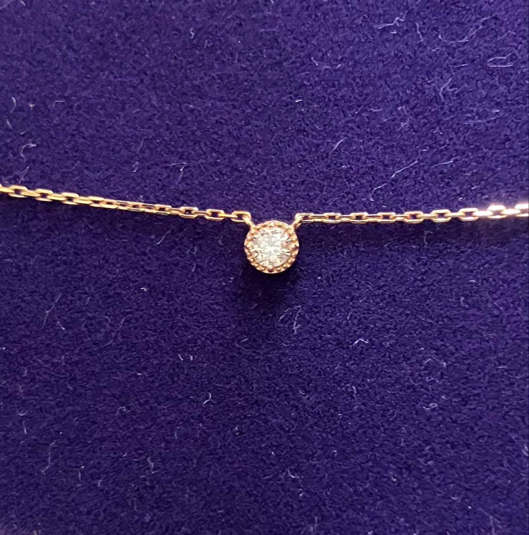 agete K18 gold necklace with 0.07 carat diamond and engraved design, elegant and certified