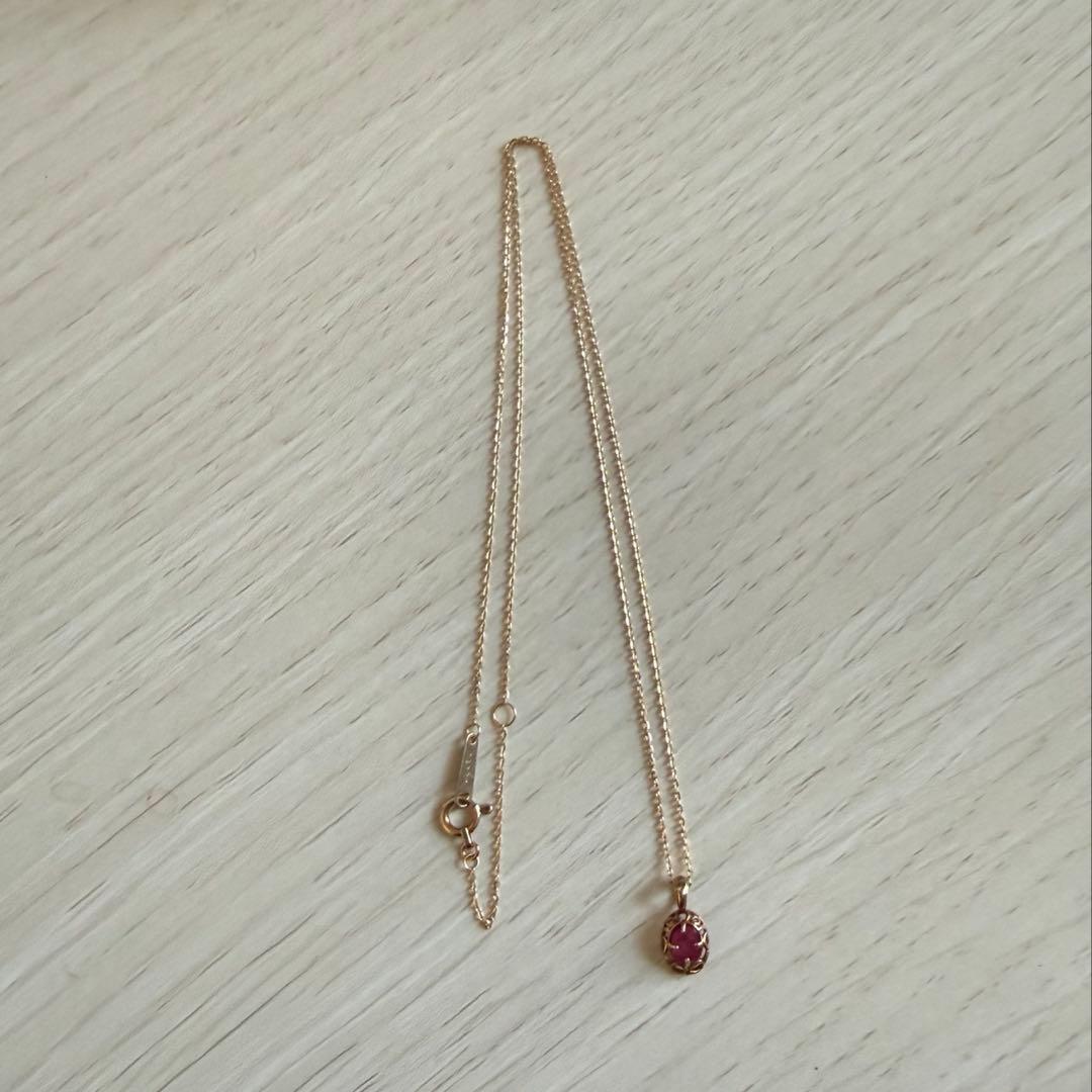 Ruby Necklace for July Birthstone made of K10 gold with a 40mm length featuring a single ruby pendant