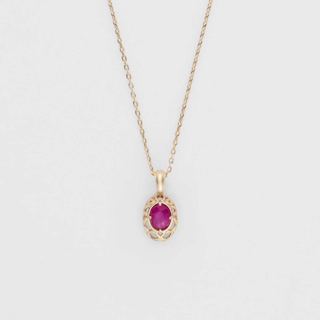 Ruby Necklace for July Birthstone made of K10 gold with a 40mm length featuring a single ruby pendant
