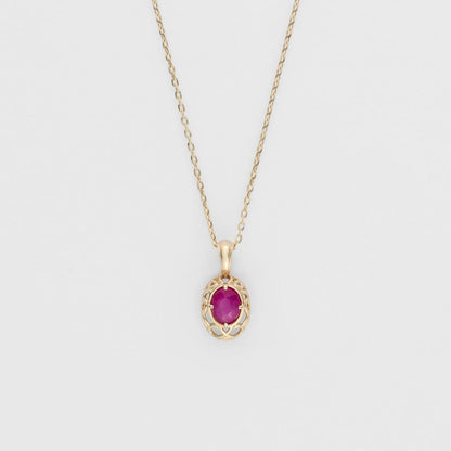 Ruby Necklace for July Birthstone made of K10 gold with a 40mm length featuring a single ruby pendant