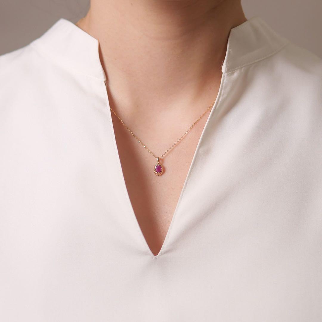 Ruby Necklace for July Birthstone made of K10 gold with a 40mm length featuring a single ruby pendant