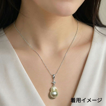K14WG Mikimoto white South Sea pearl pendant top with three diamonds and 17.7mm drop-shaped golden pearl