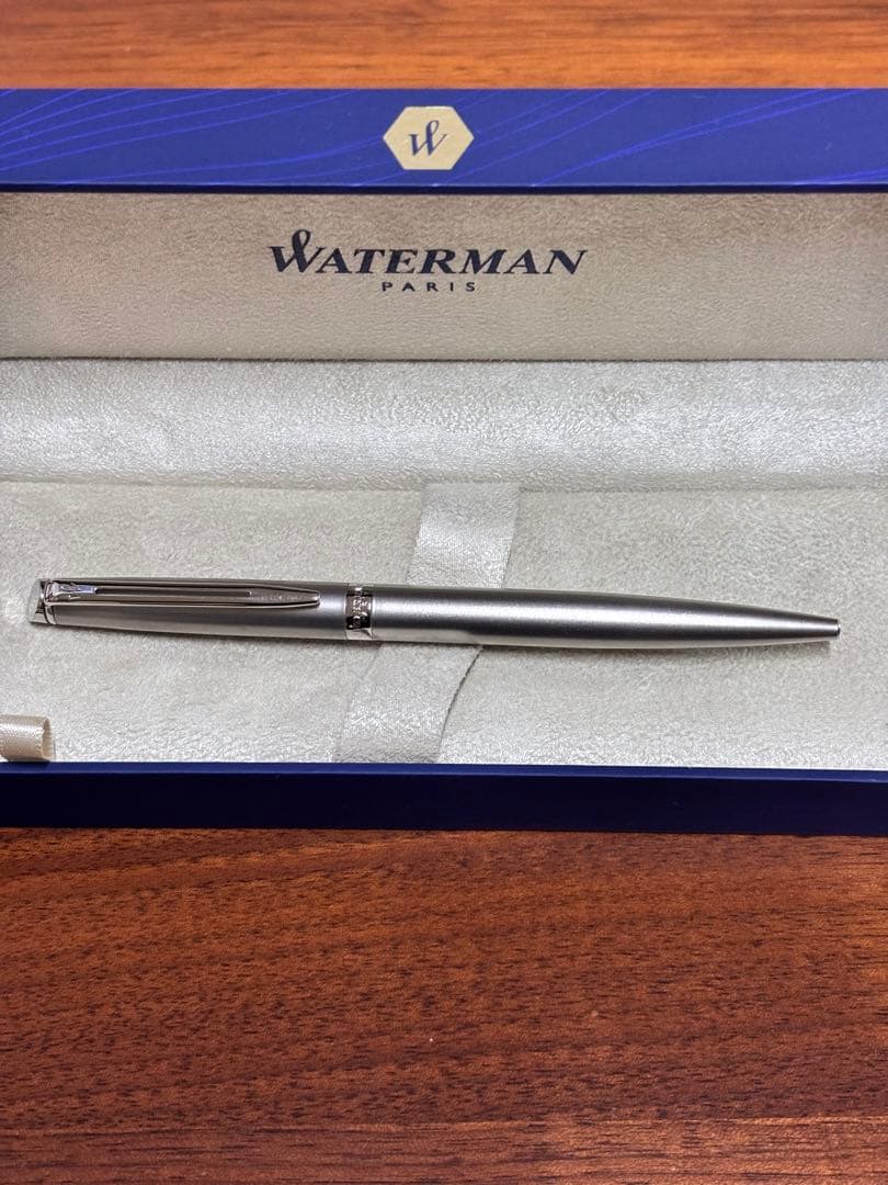 WATERMAN Paris ballpoint pen in sleek design with black and silver finish, shown uncapped