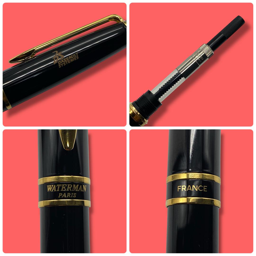 Waterman Expert Essential fountain pen with fine nib in black and gold, displayed with box and replacement cartridge