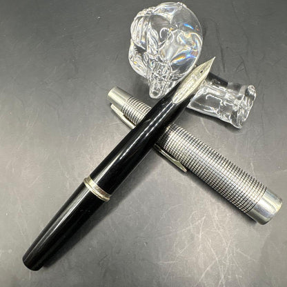 Discontinued rare PILOT Elite S silver fountain pen with 18K extra fine nib and sterling silver cap