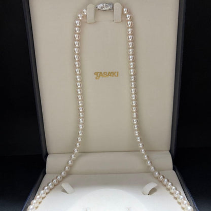 K14 WGTASAKI Akoya pearl long necklace 83 cm length with 7.5 mm pearls shining brightly