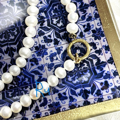 Agete Classic Pearl Clicker Necklace in gold-plated silver featuring pearl and spring sunlight design