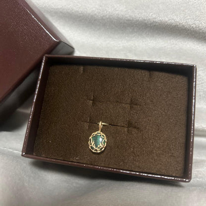 agete necklace charm with oval labrodite and malachite gemstones displayed with a dedicated box